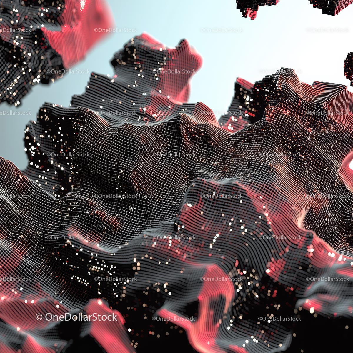 Abstract Digital Landscape with Red and Black Waves
