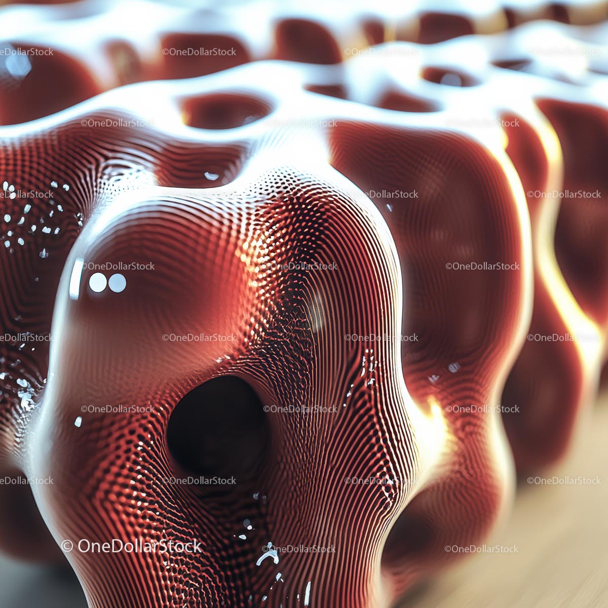 Abstract 3D Organic Structure with Vibrant Red Surface