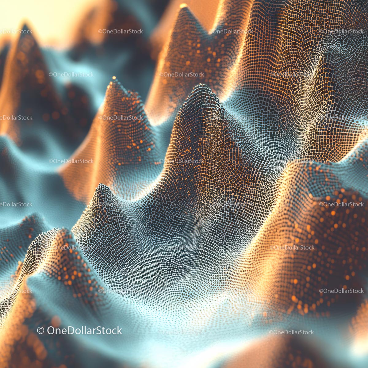 Futuristic 3D Mesh Landscape with Digital Waves