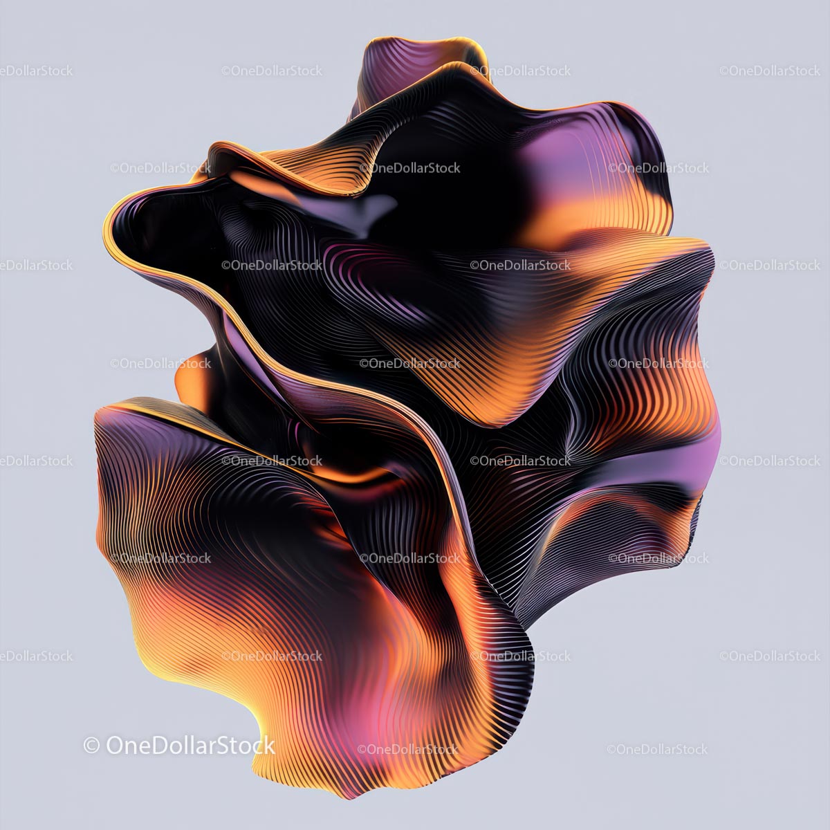 Vibrant 3D Abstract Sculpture with Flowing Orange and Purple