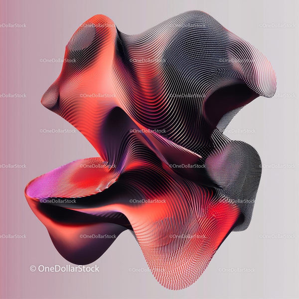 Abstract Red and Black Digital Sculpture with Wave Patterns