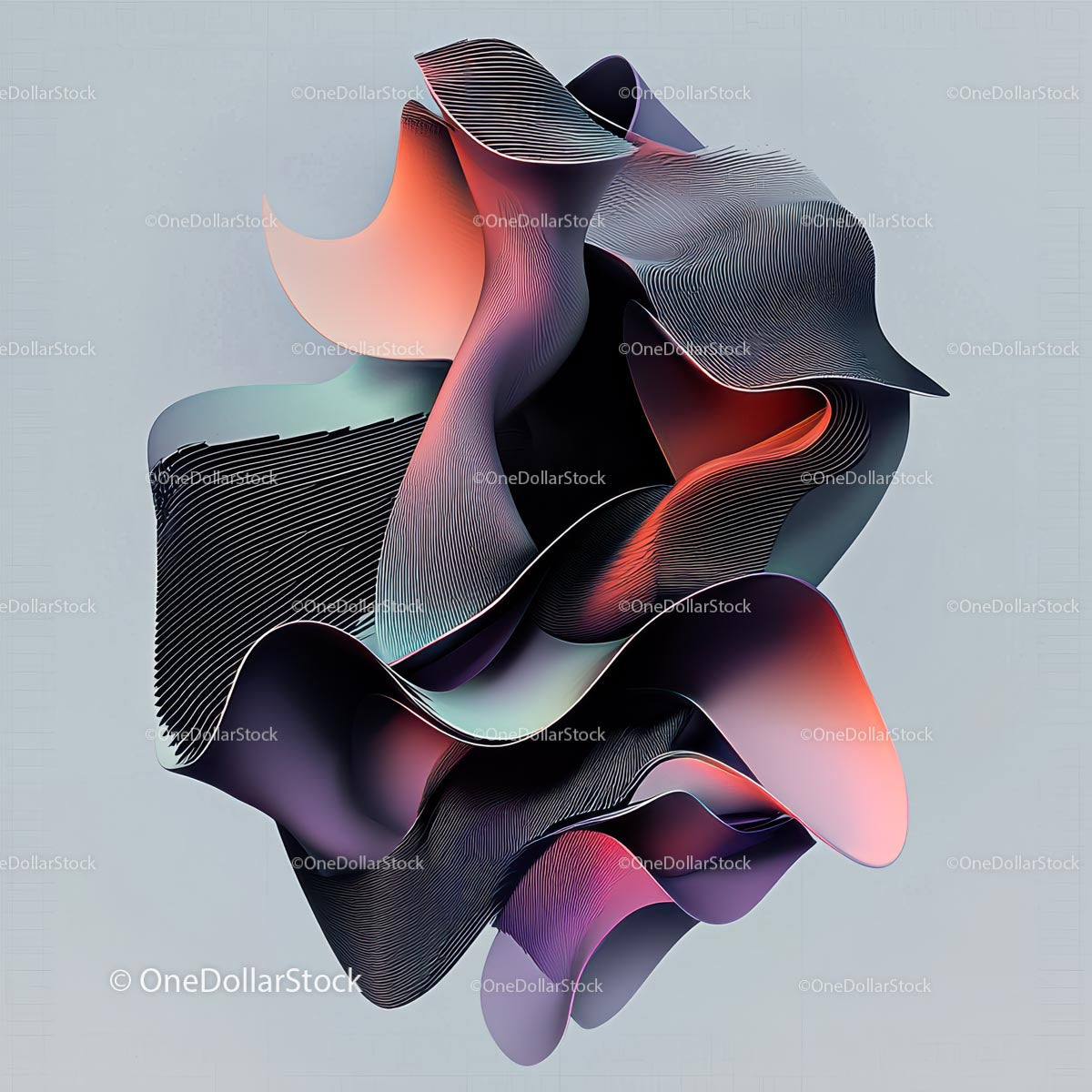 Vibrant Abstract 3D Sculpture with Fluid Dynamic Shapes