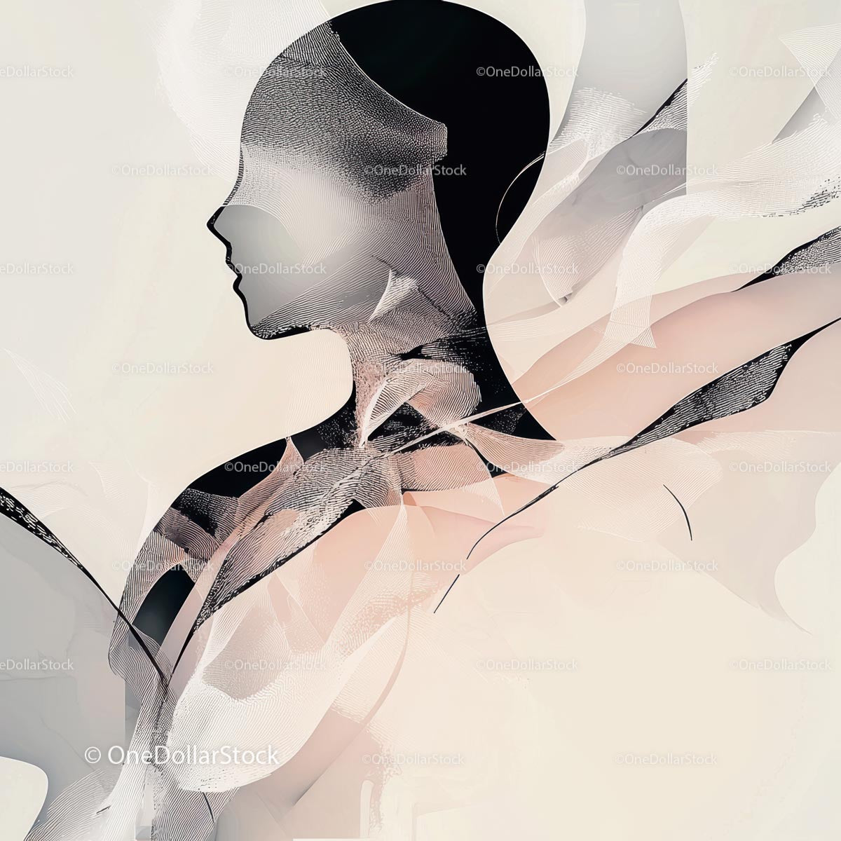 Abstract Silhouette with Flowing Lines in Soft Hues