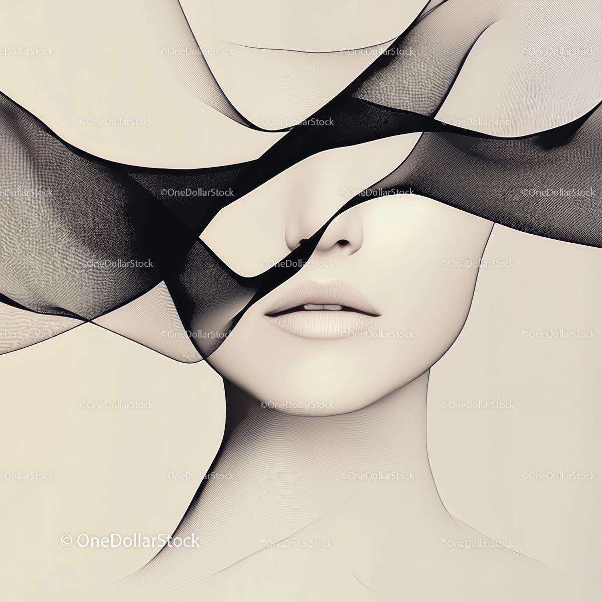 Surreal Minimalist Portrait with Elegant Black Veil