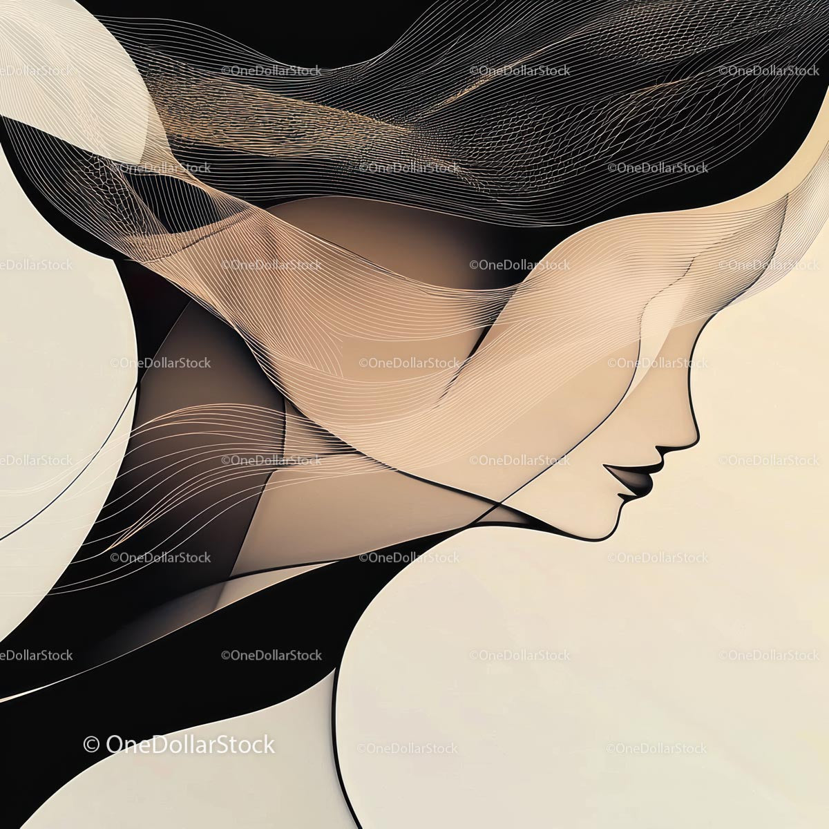 Elegant Abstract Female Silhouette with Flowing Lines