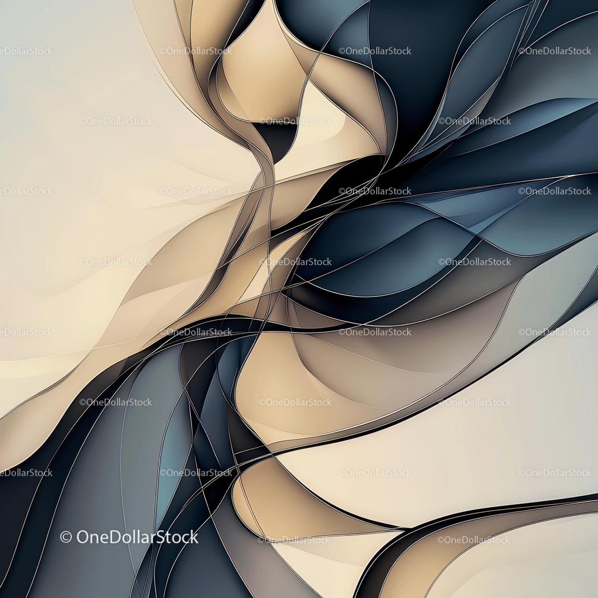 Abstract Flowing Lines with Beige and Blue Hues