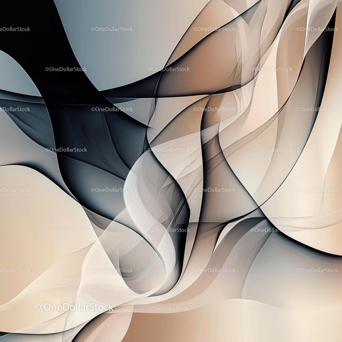 Elegant Abstract Design with Flowing Beige and Black Curves