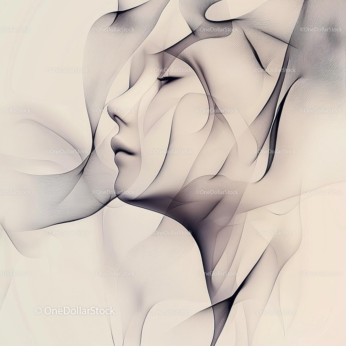 Abstract Female Silhouette with Flowing Lines