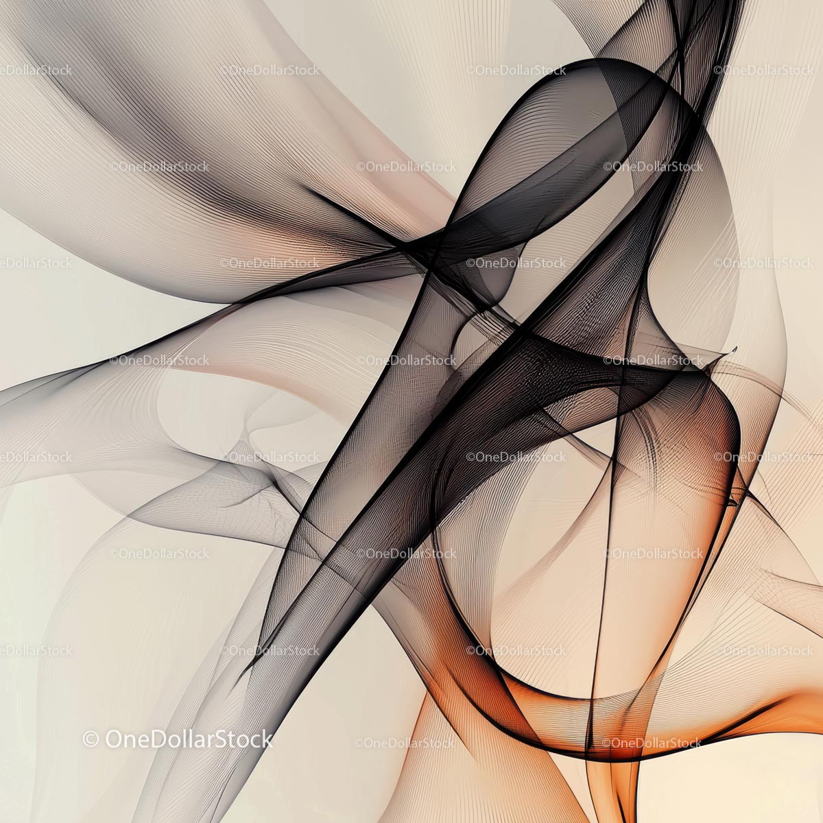 Abstract Fluid Lines with Black and Orange Hues