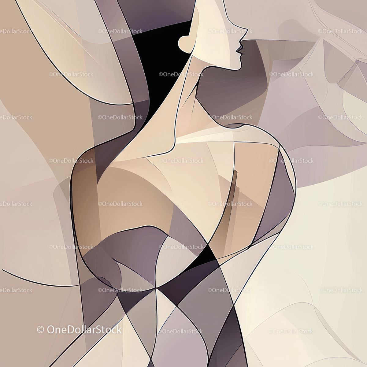 Abstract Modern Art with Geometric Shapes and Female Figure