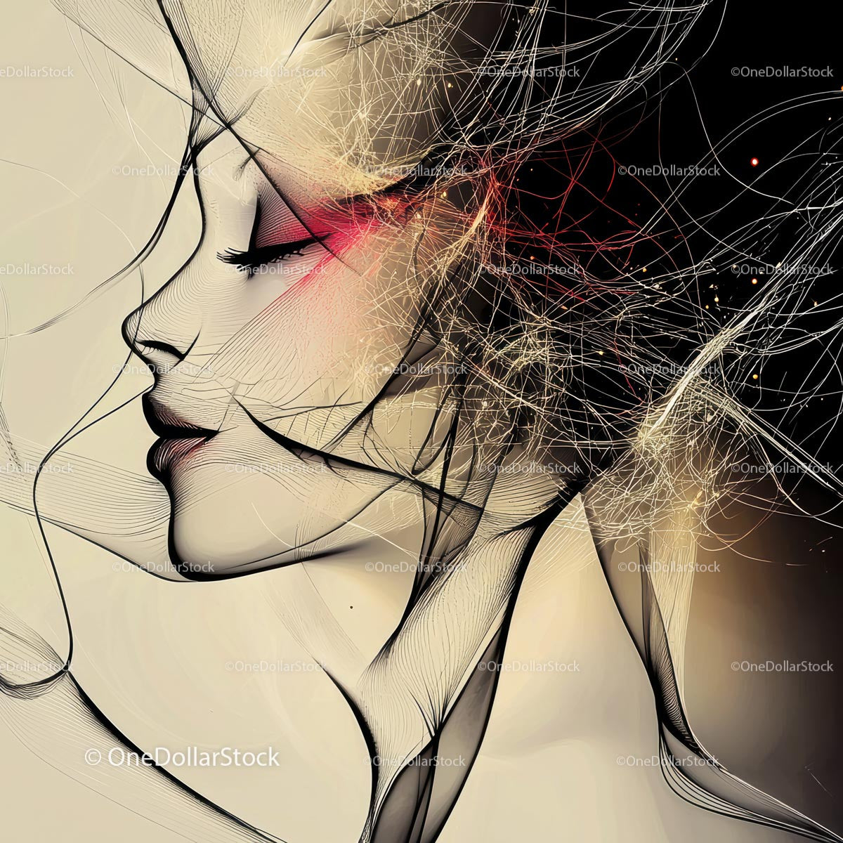 Elegant Abstract Portrait with Surreal Wireframe Design