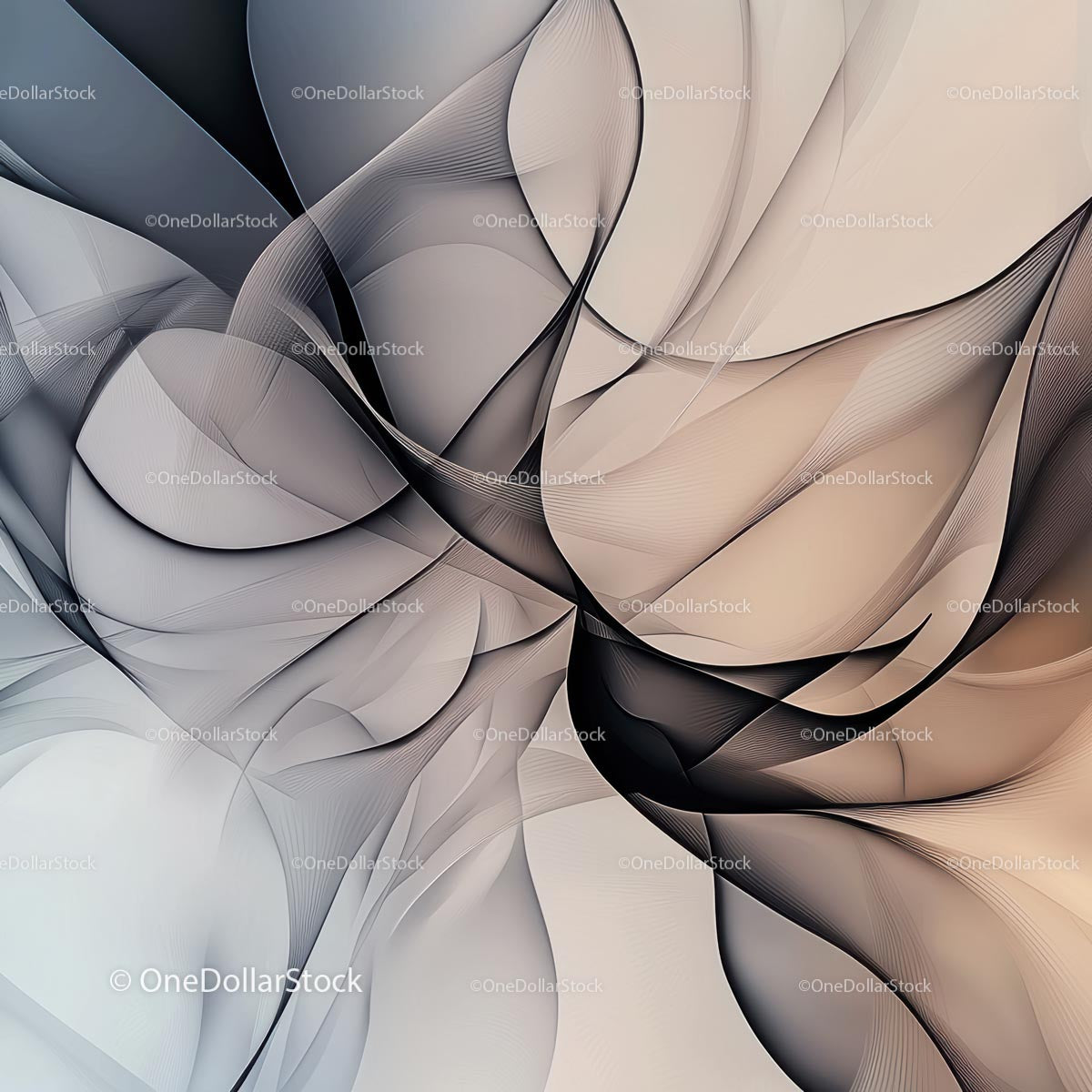 Abstract Fluid Lines in Soft Beige and Gray Tones