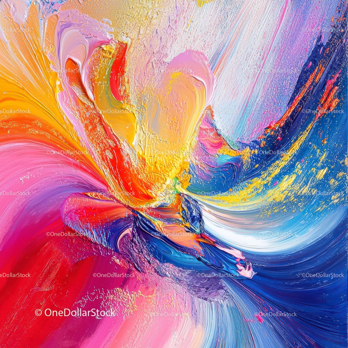 Vibrant Abstract Oil Painting with Dynamic Colorful Swirls