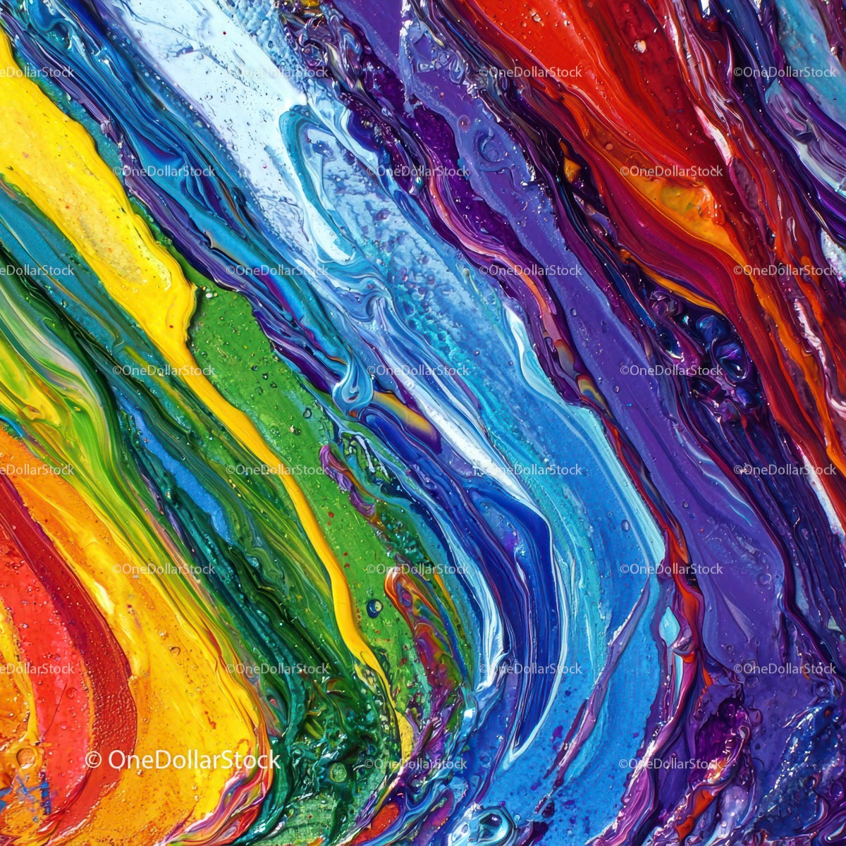 Vibrant Abstract Acrylic Paint Strokes in Rainbow Colors