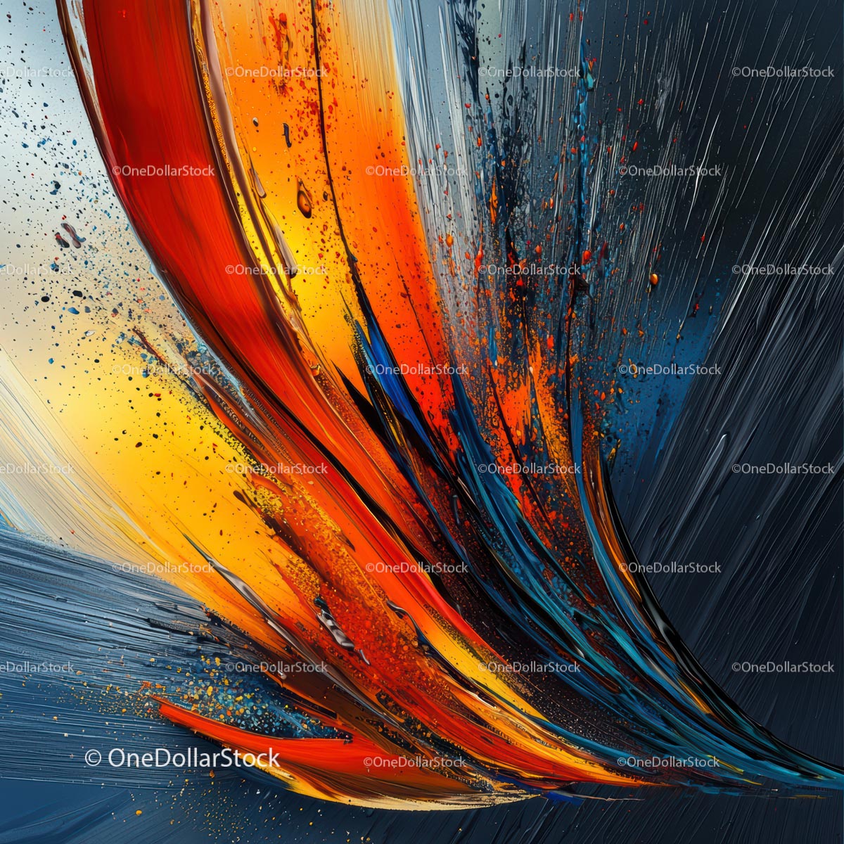 Dynamic Abstract Art with Vibrant Red and Orange Strokes