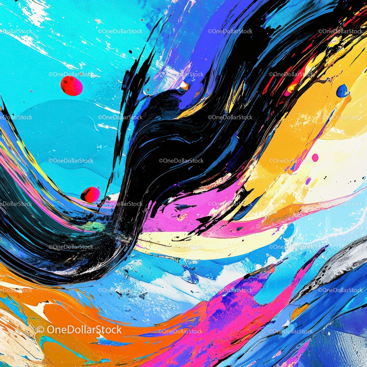 Vibrant Abstract Painting with Dynamic Swirling Patterns