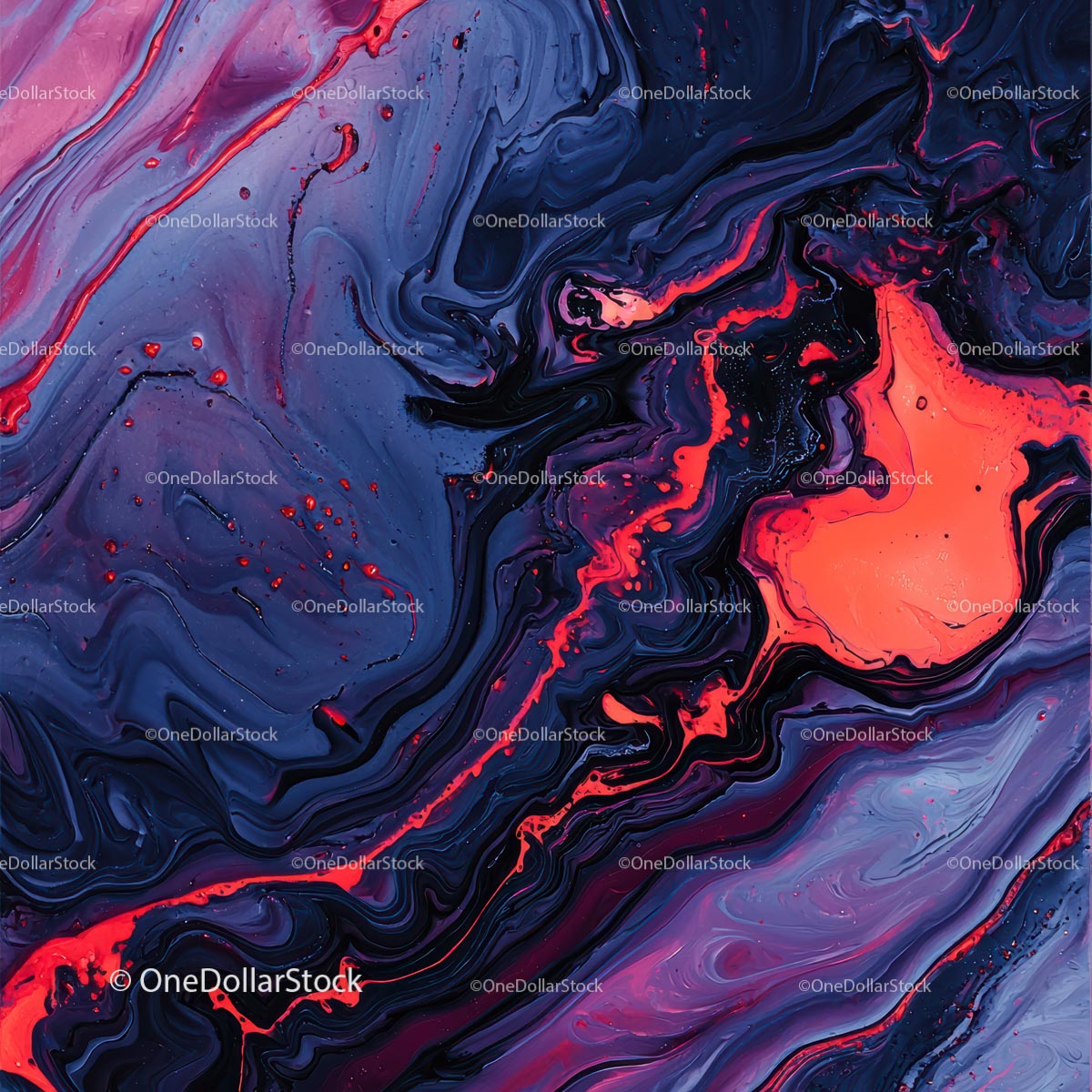 Vibrant Abstract Fluid Painting with Red and Blue Hues