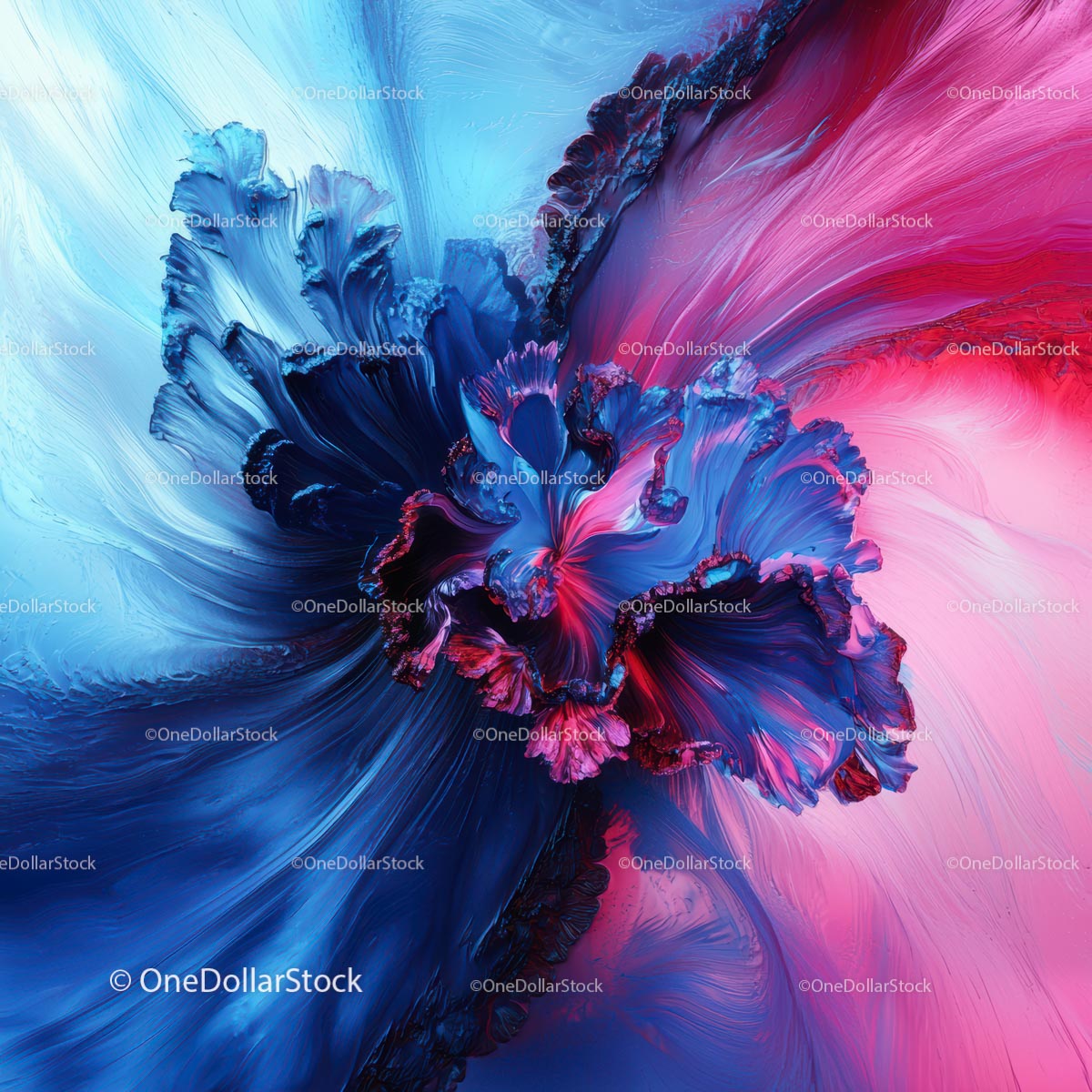 Vibrant Blue and Pink Abstract Fluid Art with Dynamic Swirls
