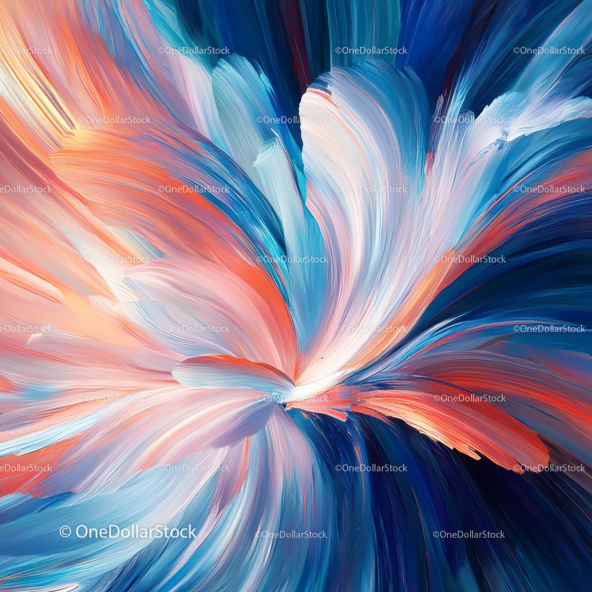 Vibrant Abstract Swirl Painting in Blue and Orange Tones