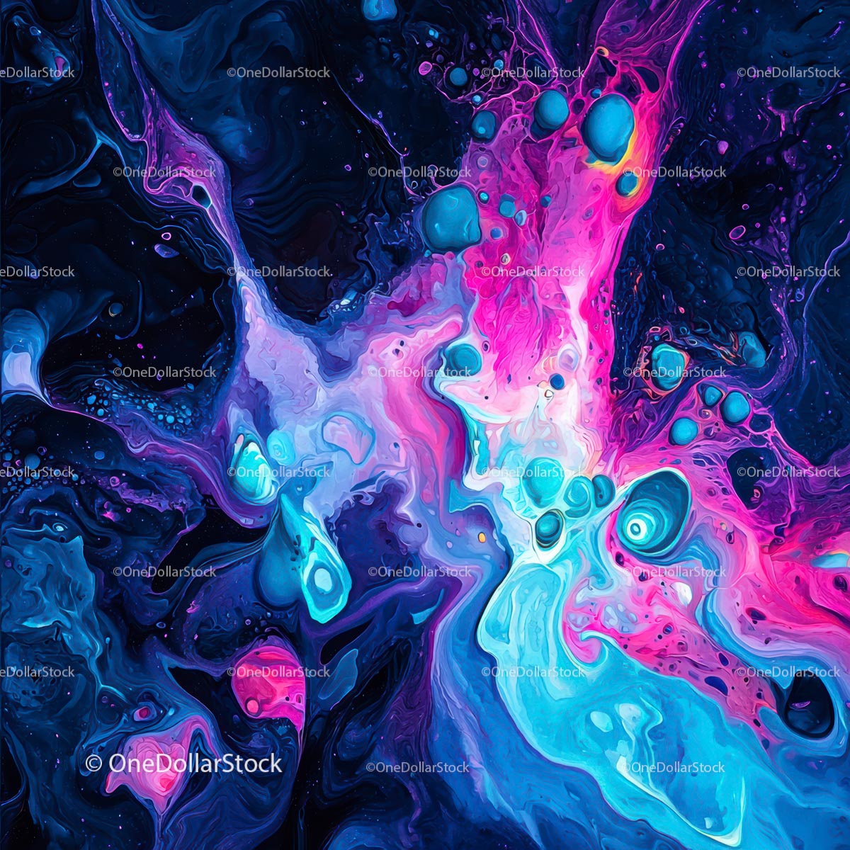 Vibrant Abstract Fluid Art in Blue and Pink Hues