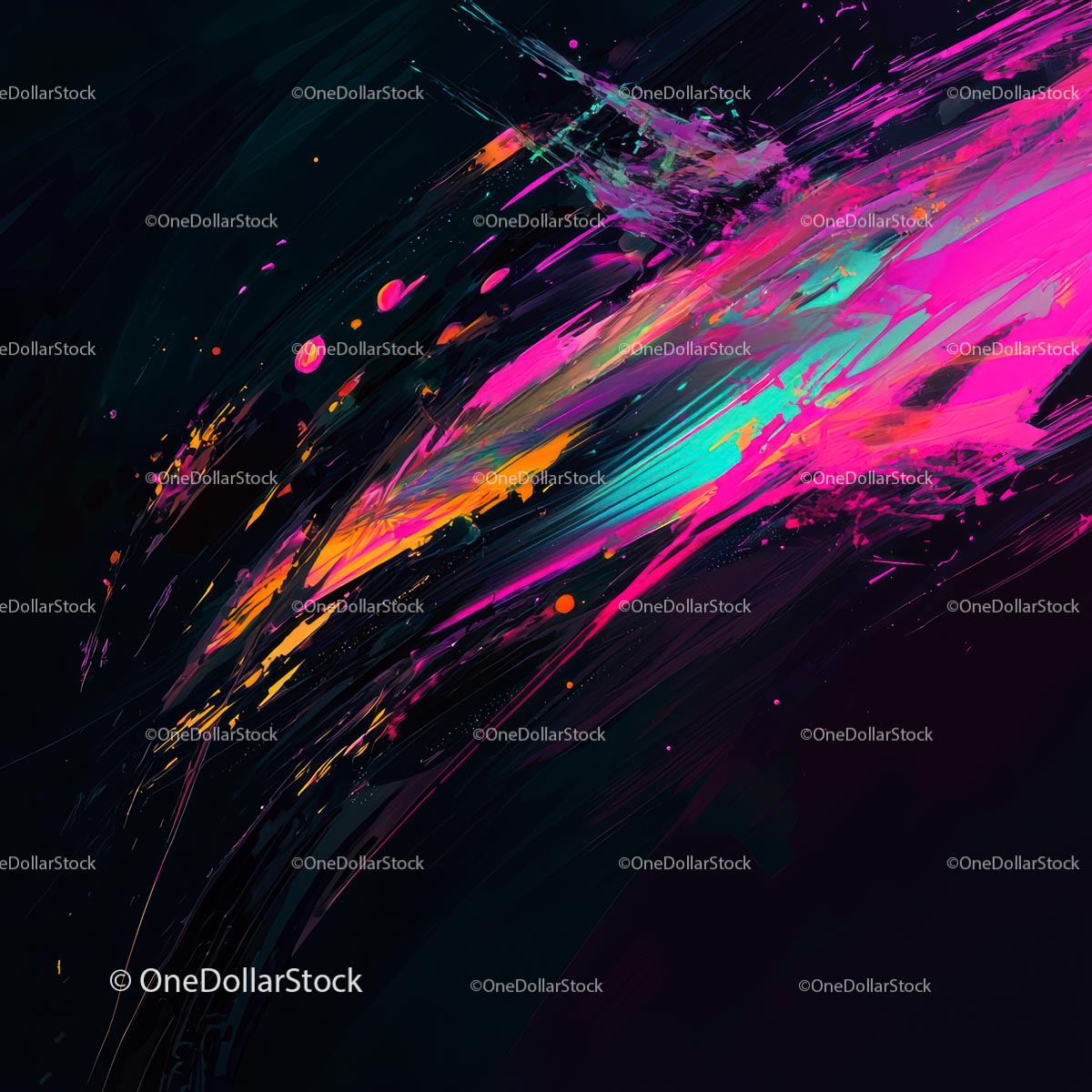 Vibrant Neon Splash Abstract Art with Dynamic Strokes