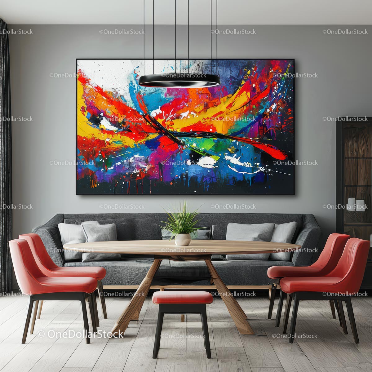 Vibrant Abstract Painting in Modern Dining Room