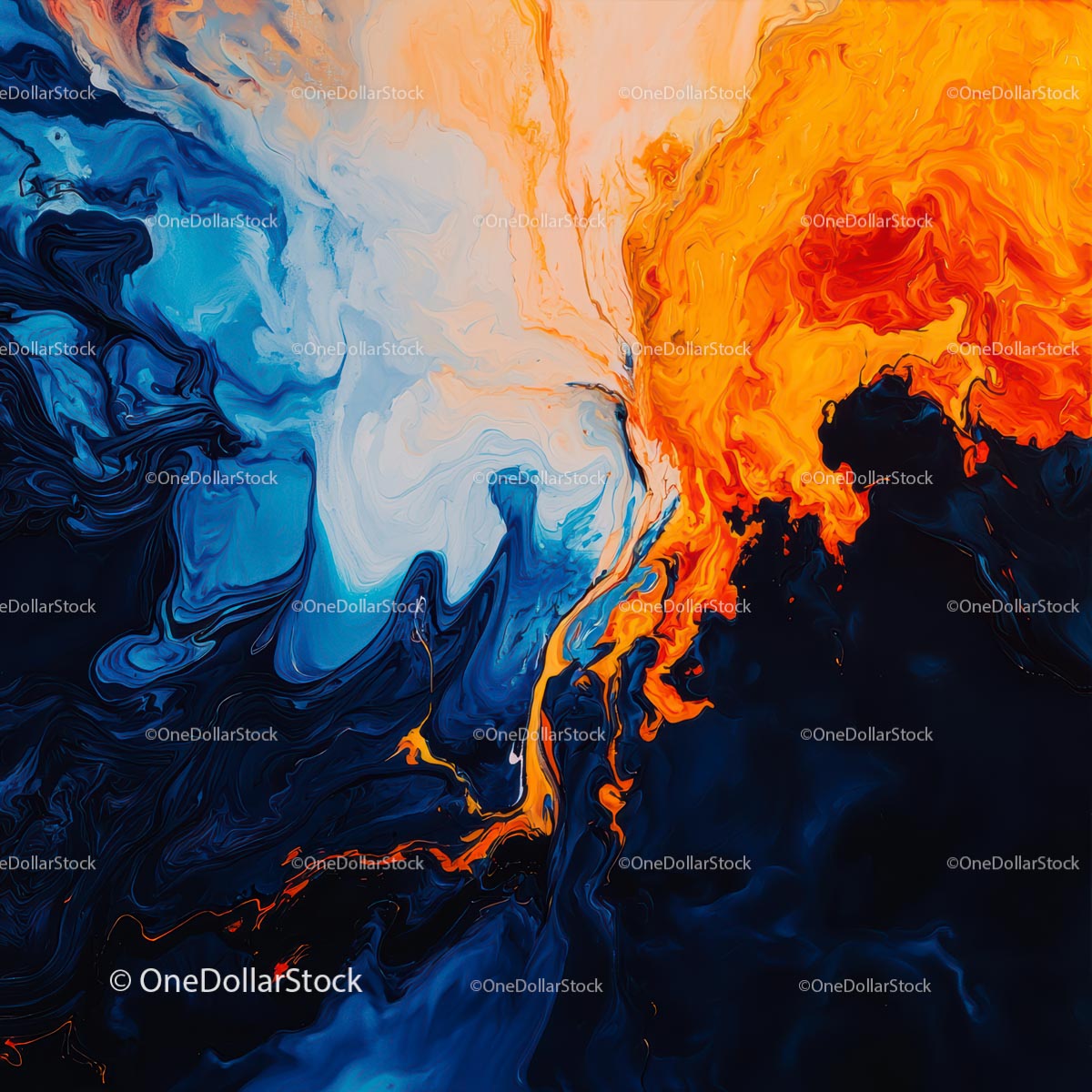 Dynamic Abstract Fluid Art with Vibrant Blue and Orange