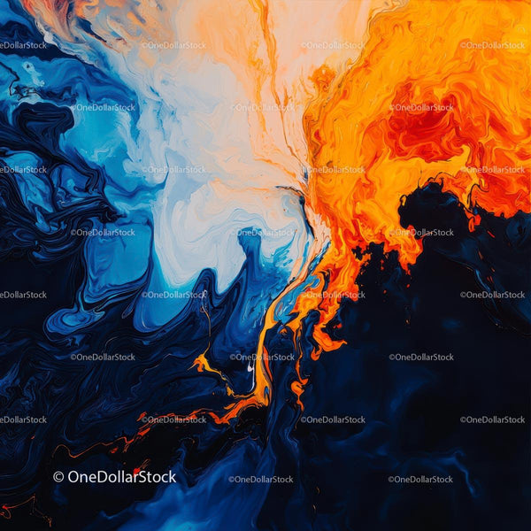 Dynamic Abstract Fluid Art with Vibrant Blue and Orange