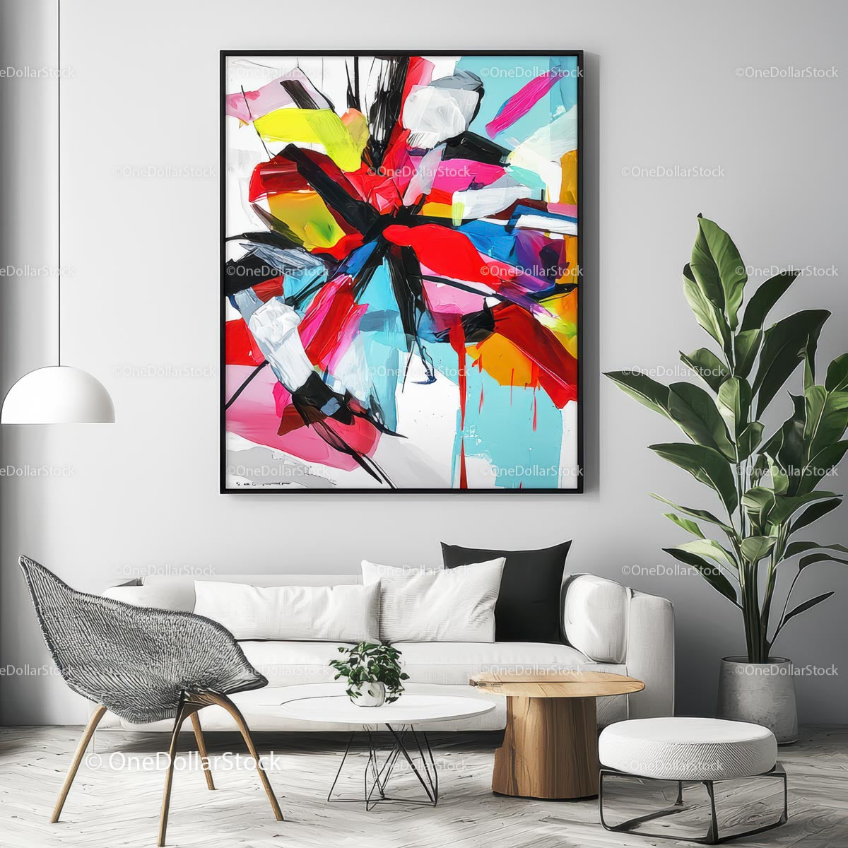Vibrant Abstract Art in Modern Living Room Interior