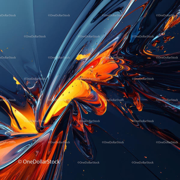 Dynamic Abstract Art with Vibrant Orange and Blue Swirls