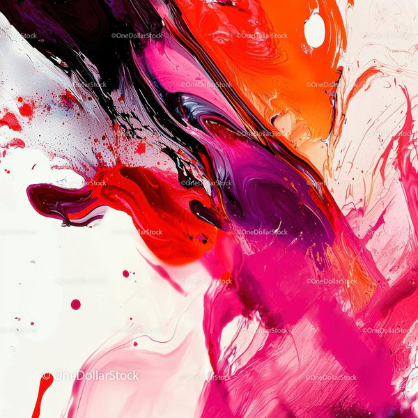Abstract Fluid Painting with Red and Pink Swirls