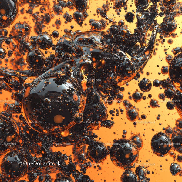 Dynamic Abstract Liquid Art with Glossy Black Spheres