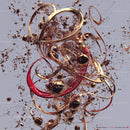 Dynamic Abstract Composition with Gold and Red Swirls
