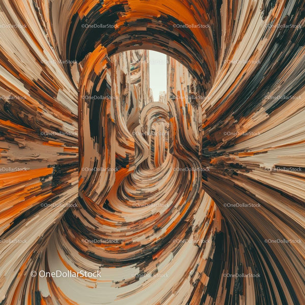 Dynamiczny abstrakcyjny surrealistyczny tunel w pomarańczowych i beżowych tonach