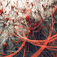 Intricate Abstract Design with Red Lines and Textures