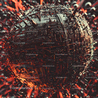 Futuristic Digital Sphere with Intricate Red Circuitry