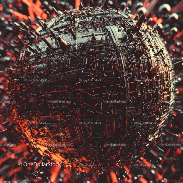 Futuristic Digital Sphere with Intricate Red Circuitry