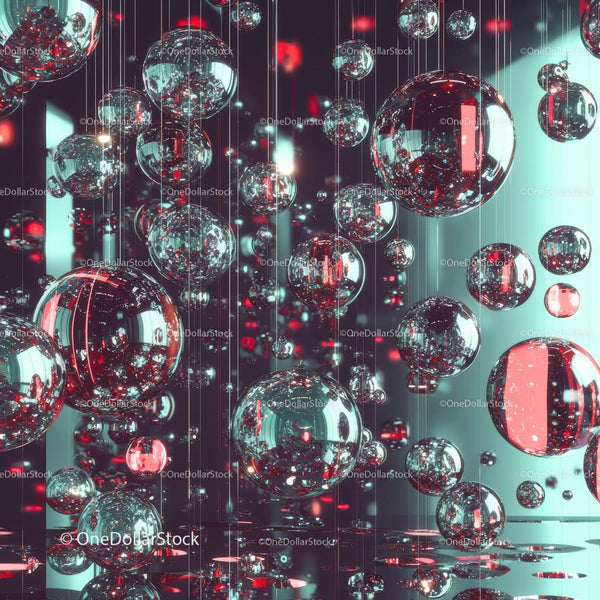 Floating Glass Bubbles with Reflective Red Highlights
