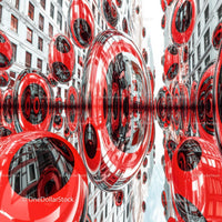 Futuristic Red Spheres in Urban Cityscape
