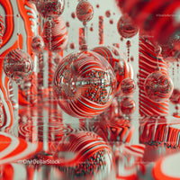 Red and White Striped Spheres in Modern Abstract Art