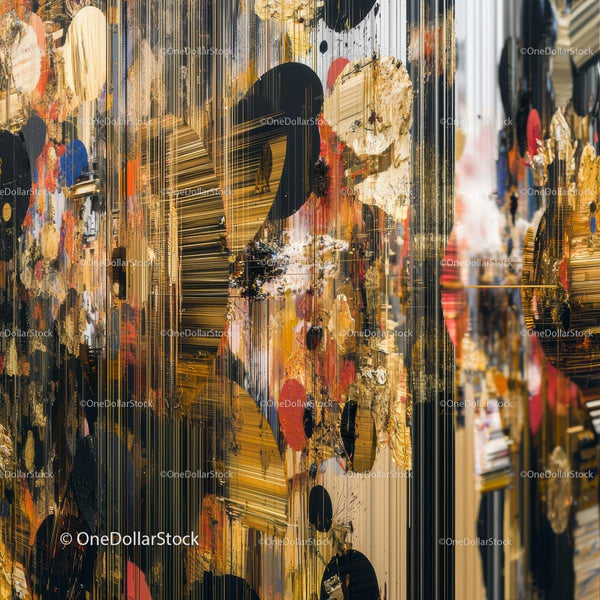 Abstract Mixed Media Artwork with Golden and Black Accents