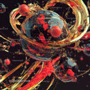 Dynamic Abstract Art with Vibrant Red Swirls