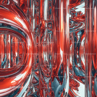 Abstract Red and Silver Metallic Art with Reflective Surfaces