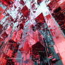 Futuristic Abstract Cityscape with Red and Blue Glass Structures
