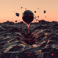 Surreal Landscape with Floating Dark Sphere