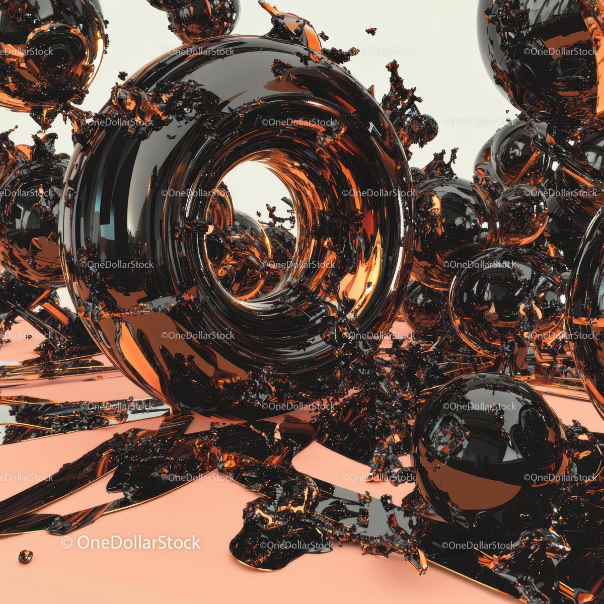 Futurystyczna, abstrakcyjna, metaliczna rzeźba 3D