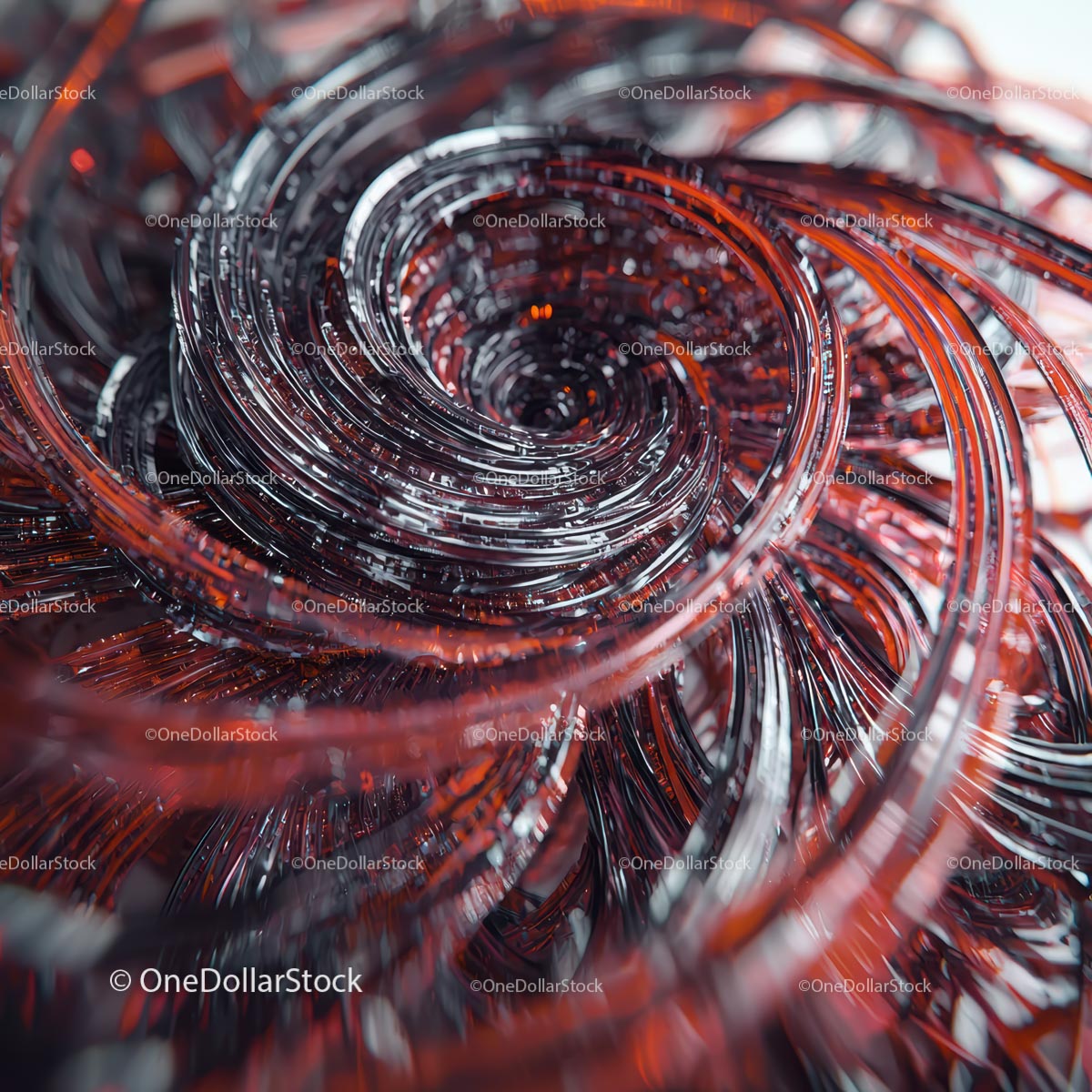 Intrygujący czerwony i metaliczny spiralny abstrakcyjny projekt artystyczny