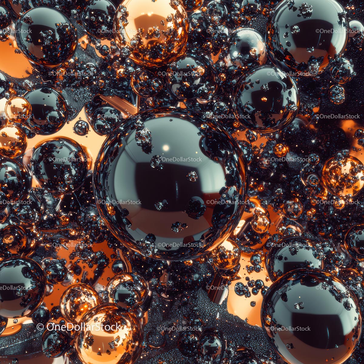 Abstrakcyjne metaliczne kule 3D z odblaskową fakturą