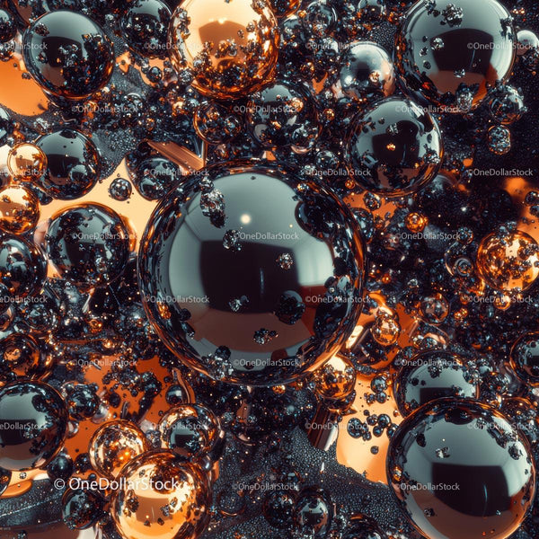 Abstract Metallic 3D Spheres with Reflective Texture
