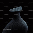 Abstract Black and White Striped Sculpture on Dark Background